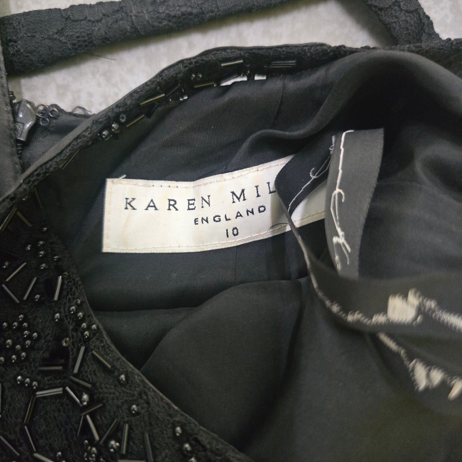 Karen Millen Black Beaded Embellished Evening V neck Maxi Dress Size 10, vintage