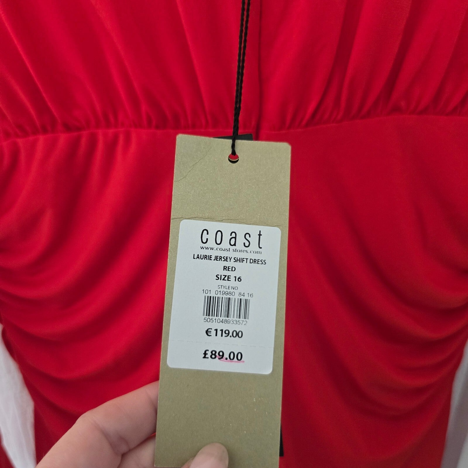 Coast Laurie Jersey Shift Dress Red Size 16, BNWT, ruched jersey stretch