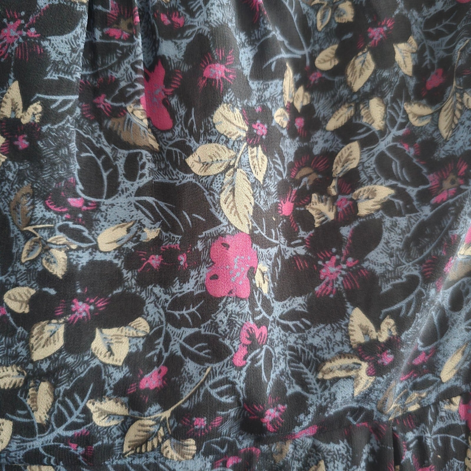 Monsoon Floral Pattern Blue and Pink Short Sleeve A Line Knee Length Dress UK14