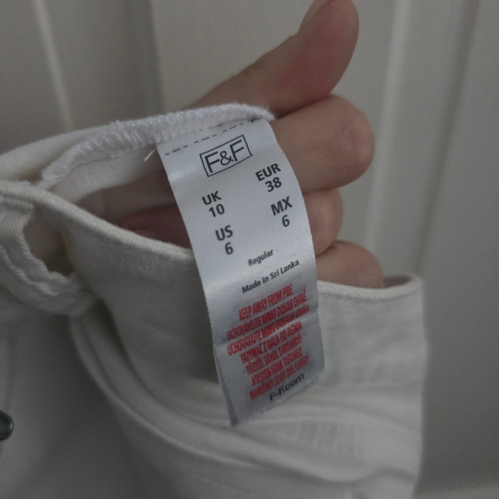 F&F White Skinny Jeans with Zip Detail UK 10, high waisted stretch skinny fit