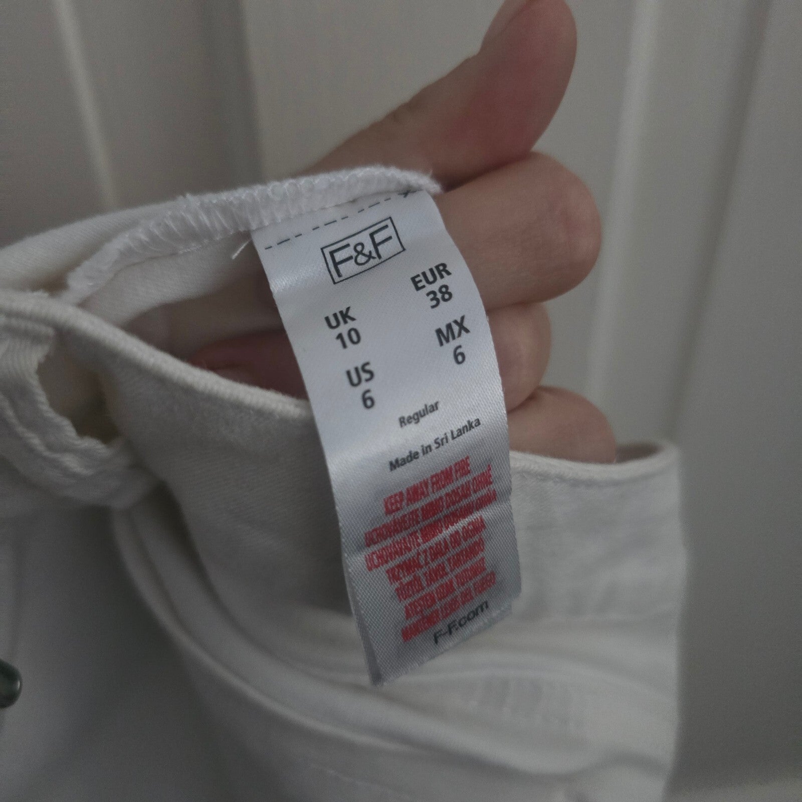 F&F White Skinny Jeans with Zip Detail UK 10, high waisted stretch skinny fit