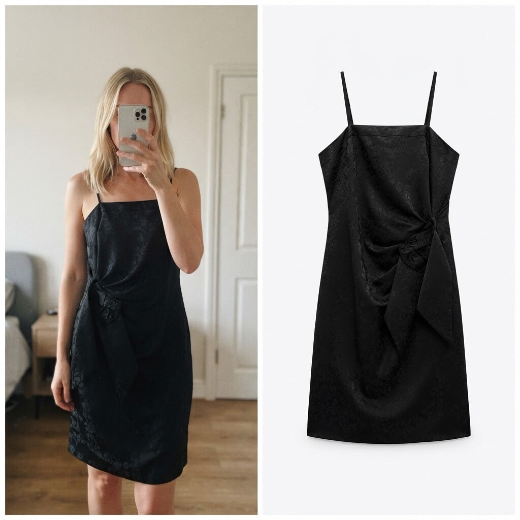 Marks & Spencer Autograph Black Jacquard Spaghetti Strap Dress UK 12, party glam