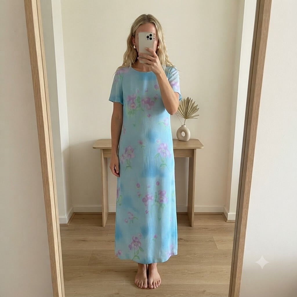 Jacques Vert Light Blue Floral Mid-Length Dress Size UK 12, wedding, glam,