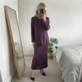 Elegant Purple Floral Jacquard Two-Piece Skirt Button-Up Blouse Suit Set Coord