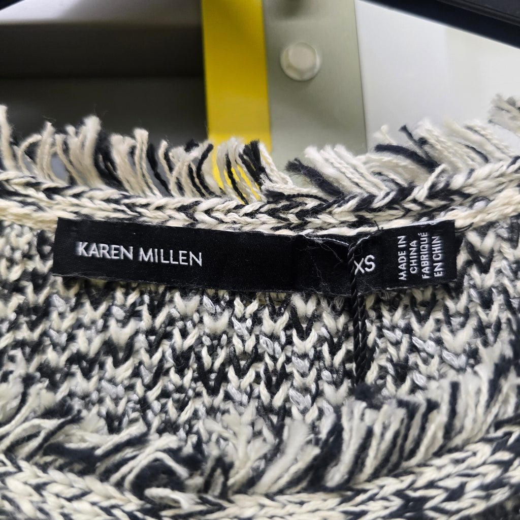 Karen Millen XS Black and White Knit Sweater Jumper with Fringe Detail BNWT, S