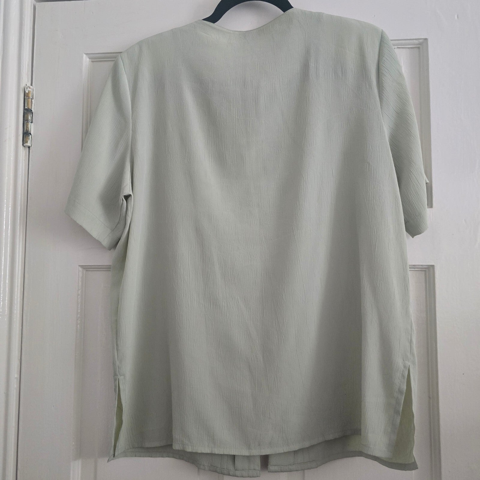 Jacques Vert Light Green Pleated Front Short Sleeve Blouse UK 12