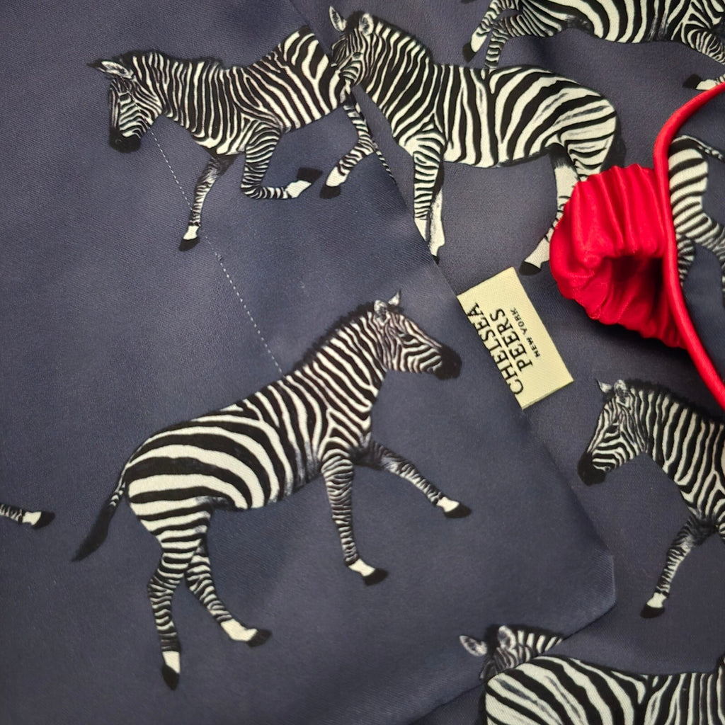 Chelsea Peers Navy Blue Zebra Print Satin Set - Pillowcase, Eye Mask etc Luxury