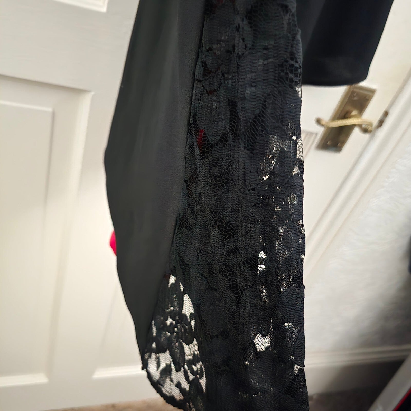 Roman Originals Black V-Neck Midi Dress with Red Lining and Lace Detail Size 12