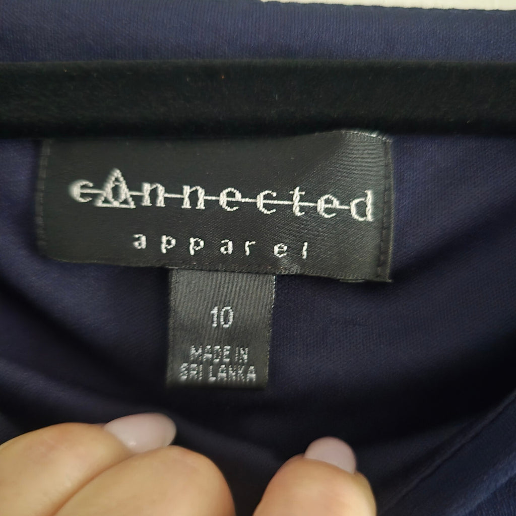 Connected Apparel Navy Blue Sleeveless Ruched Dress  with drape Size 10