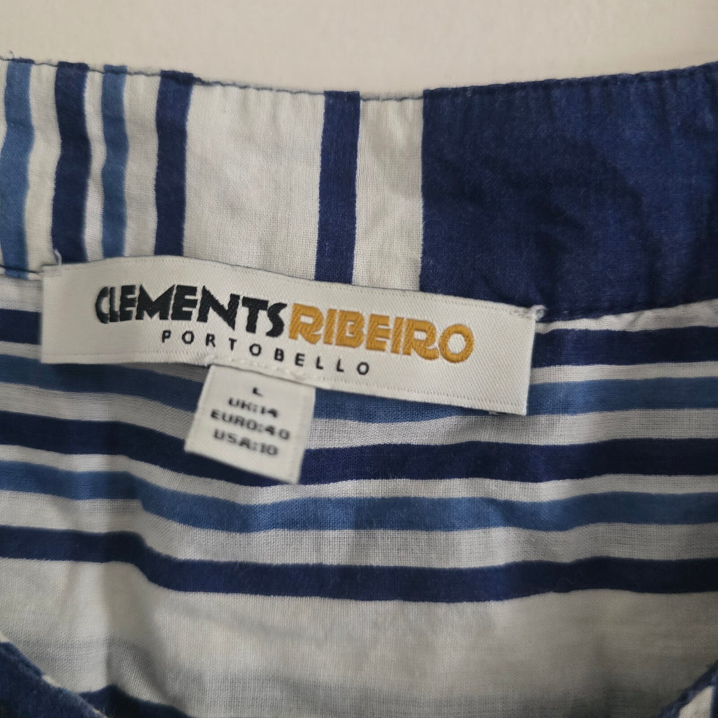 Clements Ribeiro Striped Cotton Dress with Beaded Neckline, Size UK 14