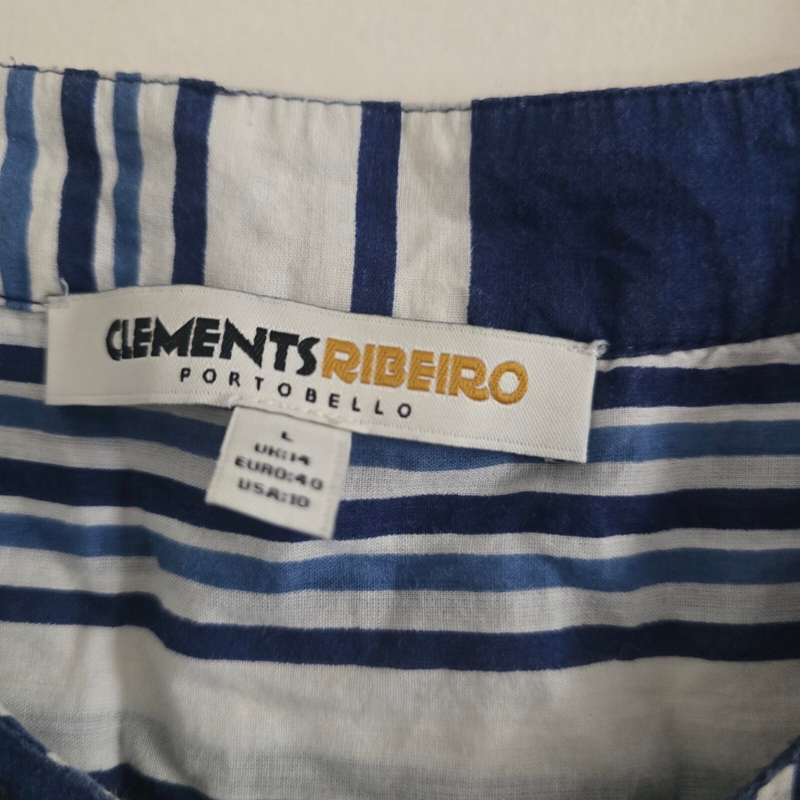 Clements Ribeiro Striped Cotton Dress with Beaded Neckline, Size UK 14
