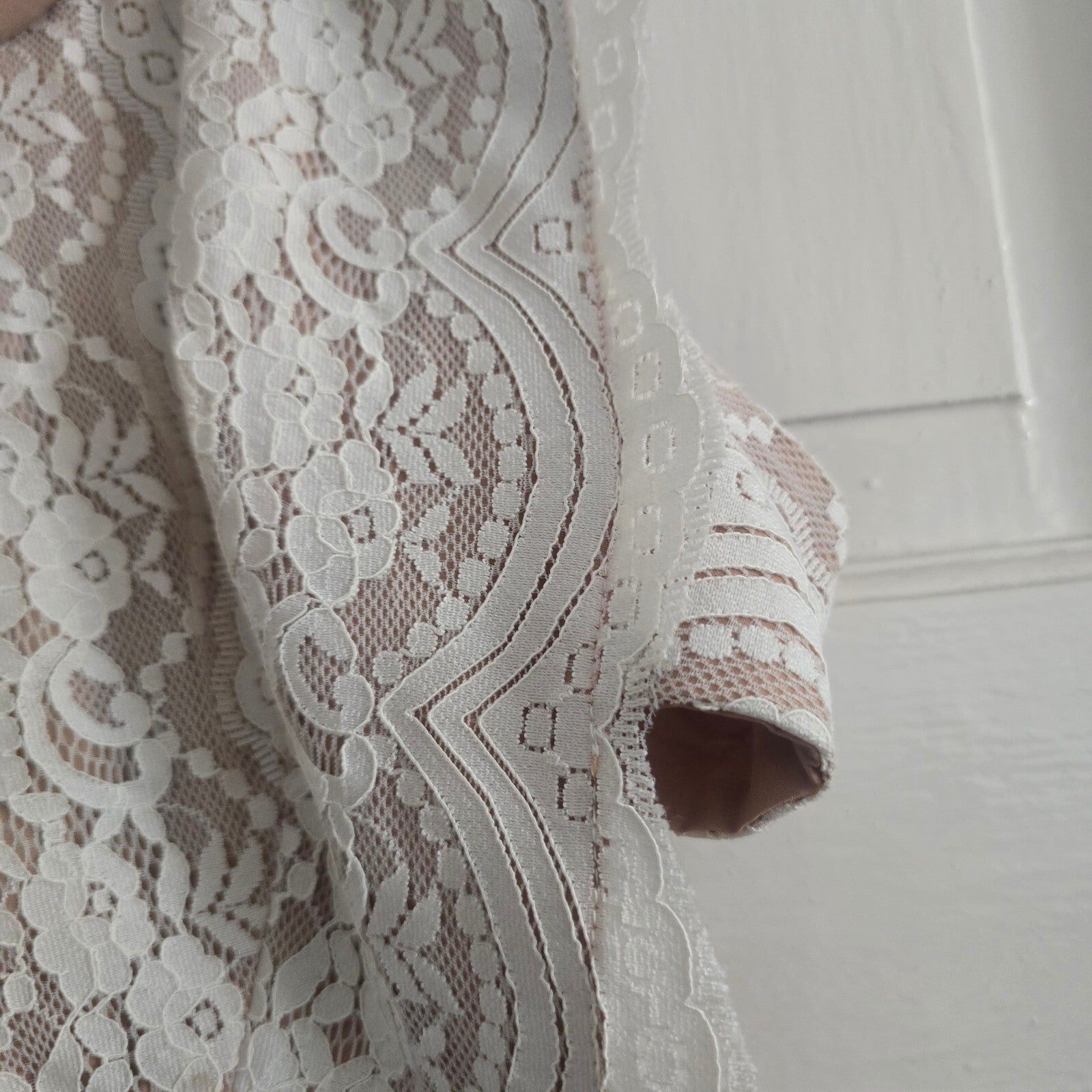 Love Triangle Nude and White Lace Overlay Dress Size 10, bridal, hen party