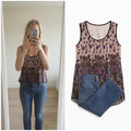 Paisley Sleeveless Patterned Viscose and Elastane Top, ombre, size M relaxed Y2K