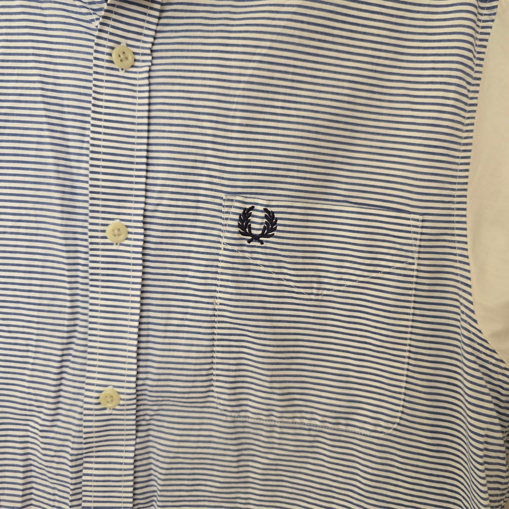 Fred Perry Men's Button-Down Shirt with Blue Stripes White Sleeves, Slim Fit, M