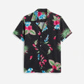 Hawaii Nei Vintage Floral Hawaiian Shirt Black with Pink and Blue Flowers, satin