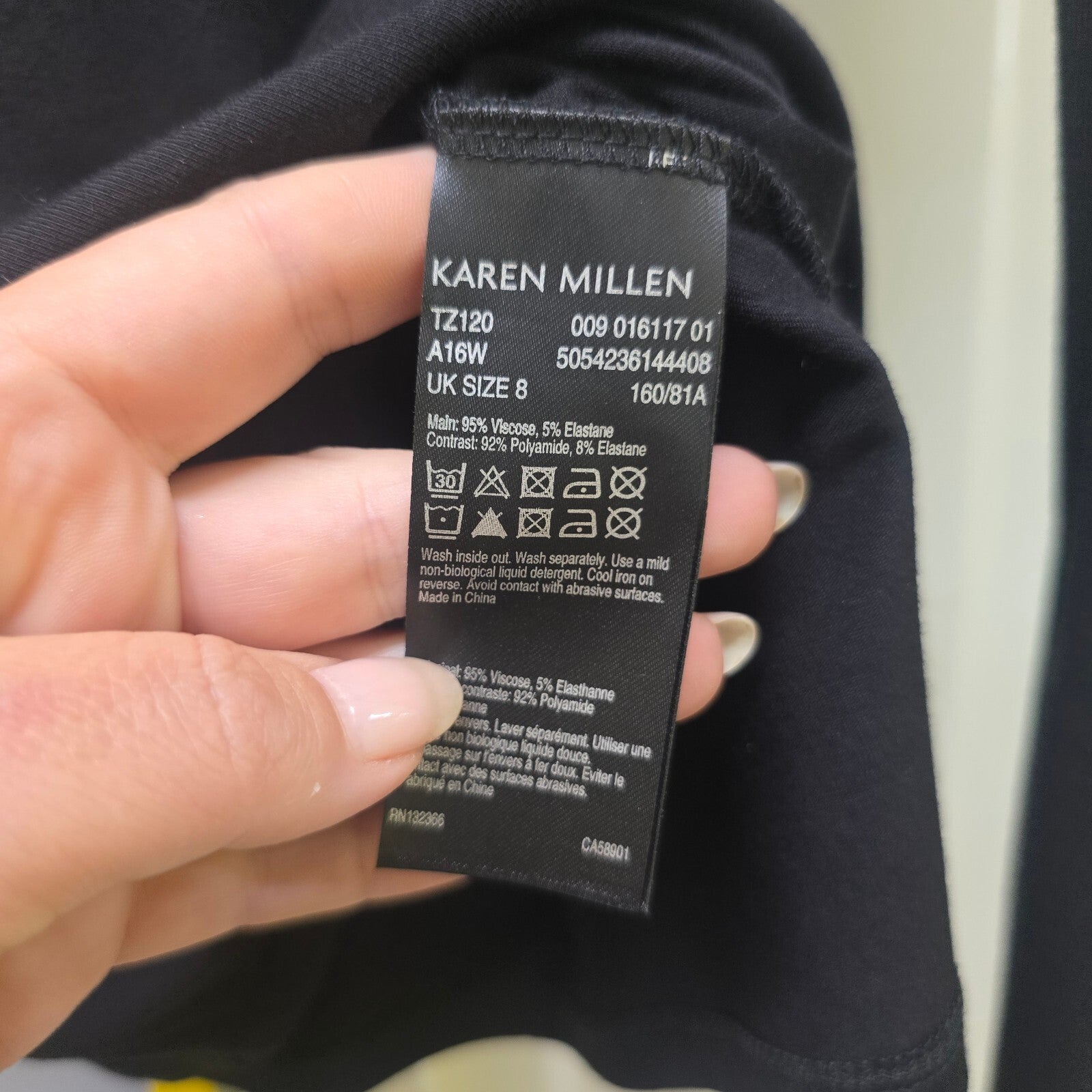 Karen Millen Black Long Sleeve Top with Sheer Polka Dot Shoulder Detail UK 8 y2k