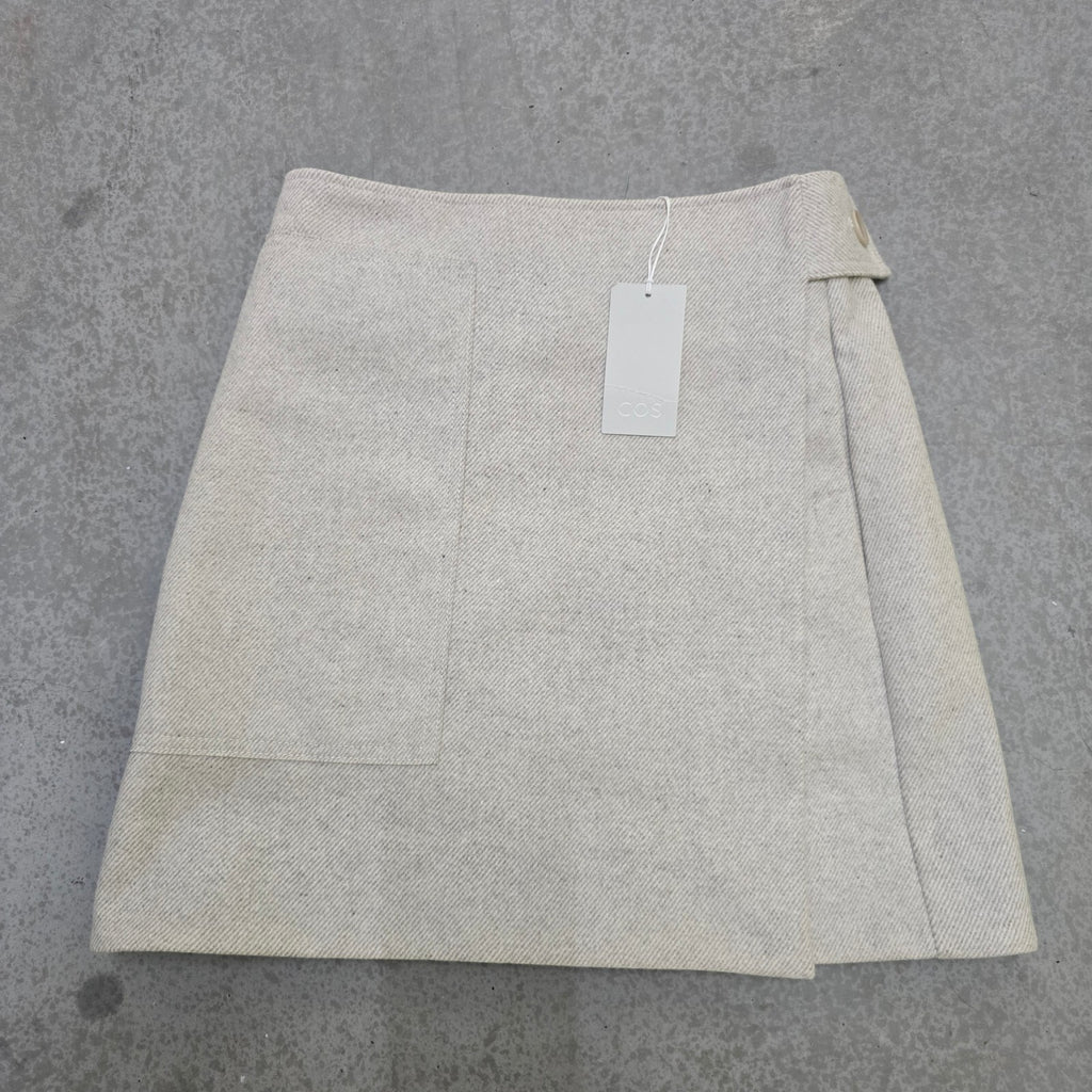 COS Beige Wool Mini Skirt with Button Detail, Size UK 10 / EUR 36 BNWT