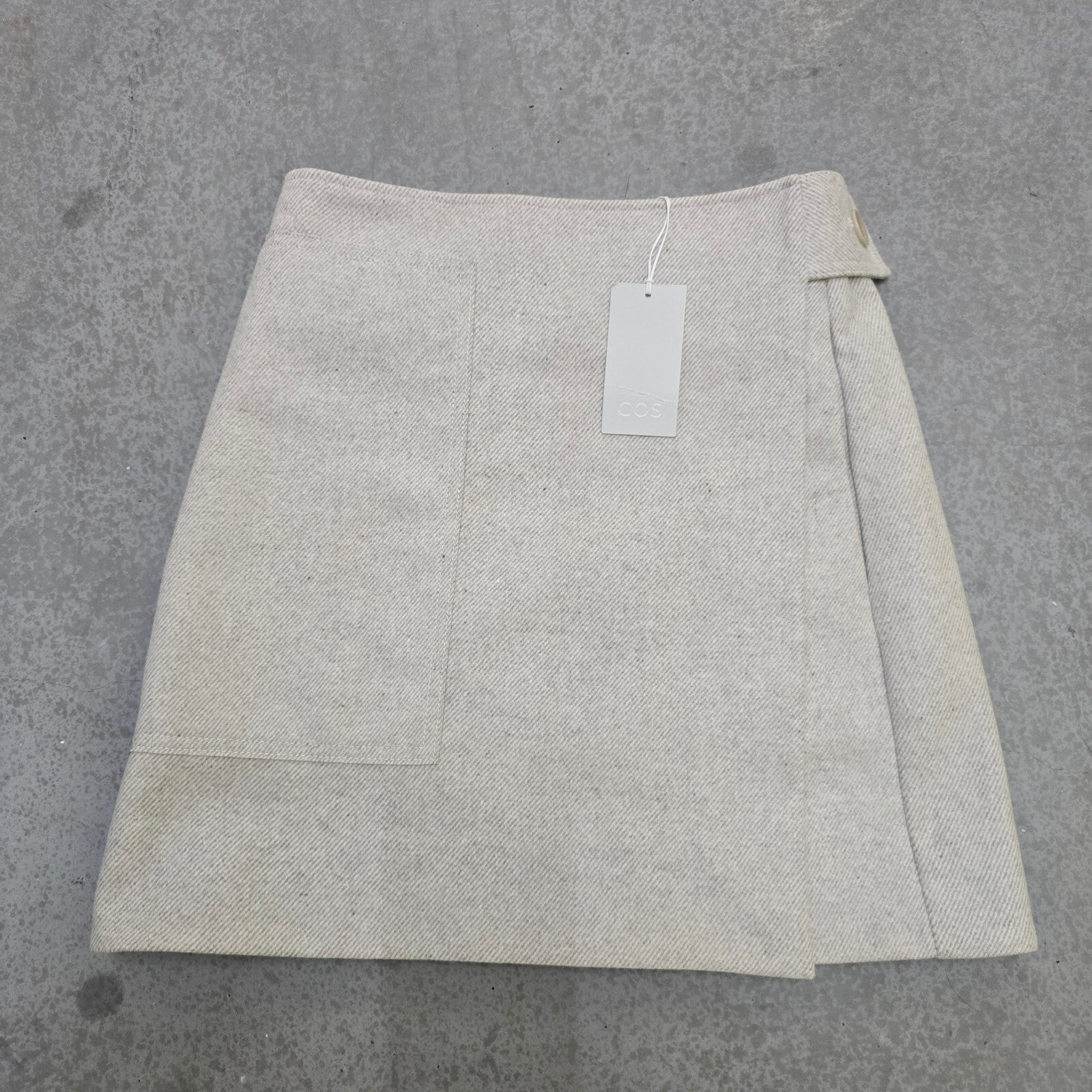 COS Beige Wool Mini Skirt with Button Detail, Size UK 10 / EUR 36 BNWT