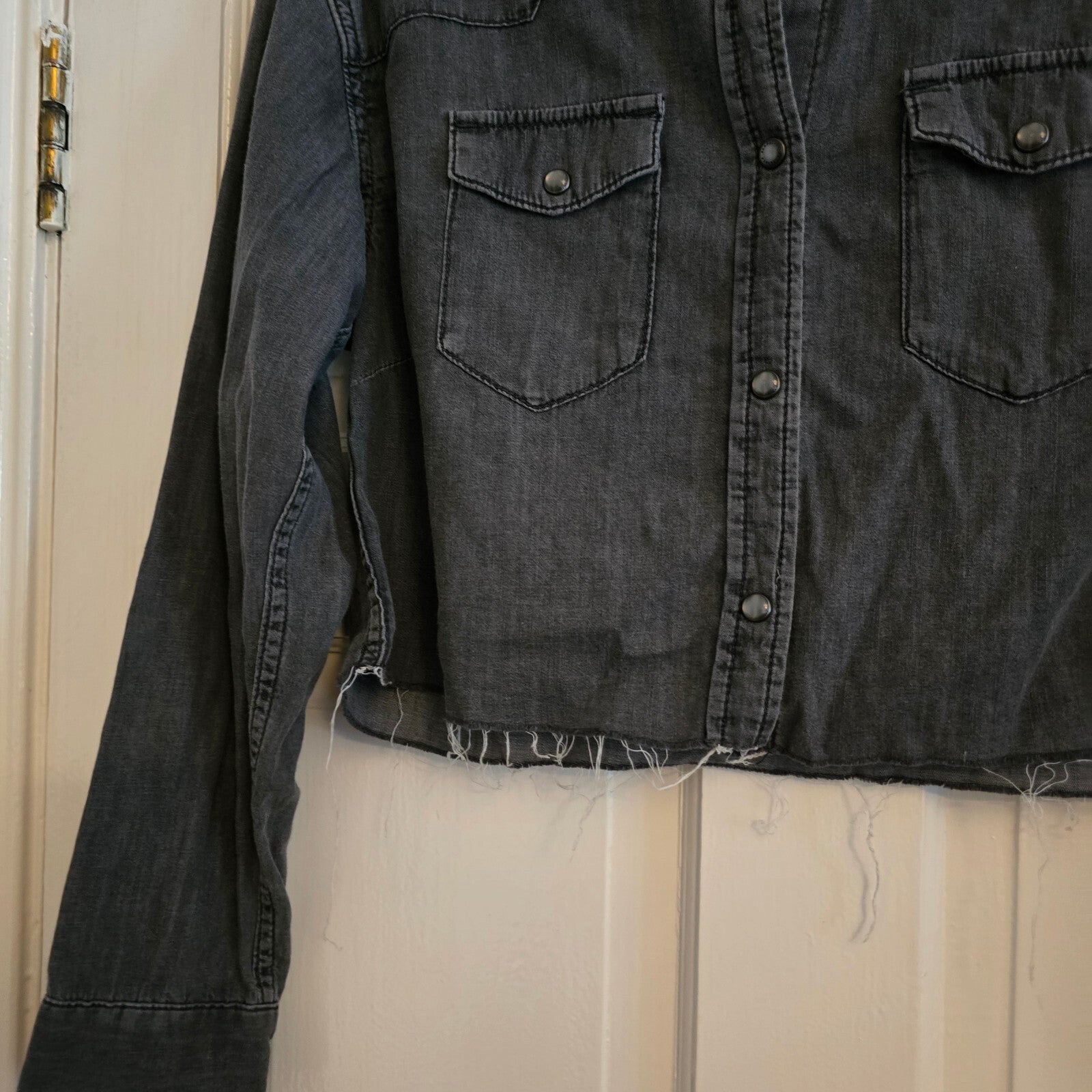 AllSaints Cropped Denim Shirt Thin Jacket UK 6, layering, festival, blogger fave