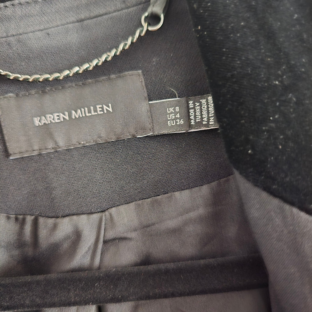 Karen Millen Black Double-Breasted Blazer Jacket UK 8, velvet collar, luxury