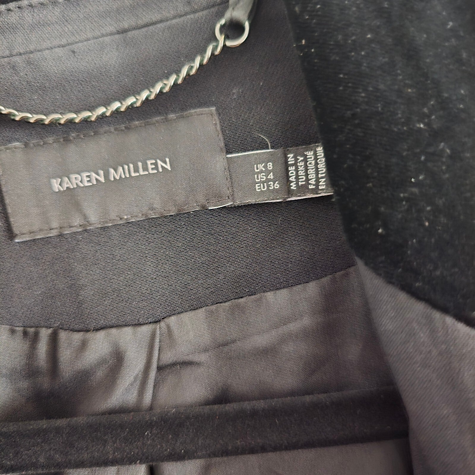 Karen Millen Black Double-Breasted Blazer Jacket UK 8, velvet collar, luxury