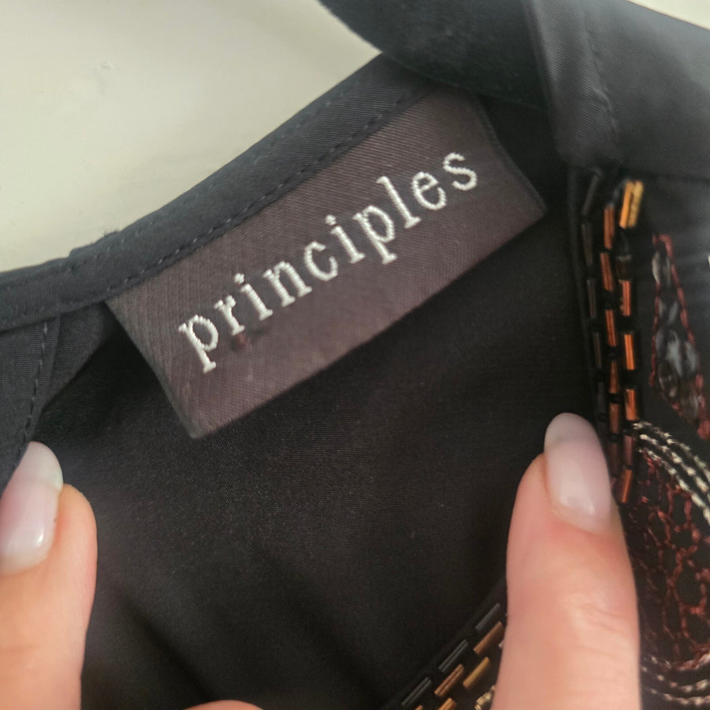 Principles Black Sleeveless Dress with Embellished Neckline, knee length, size S