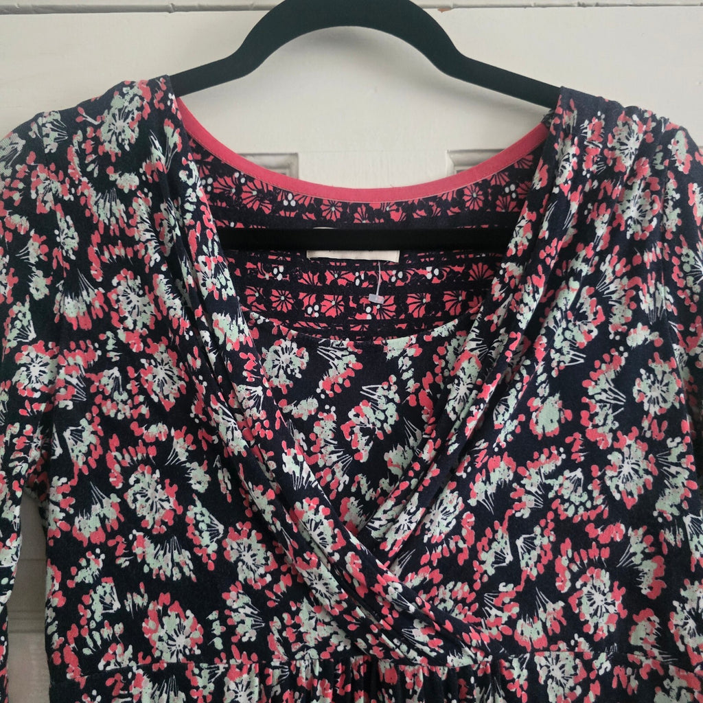 Per Una Floral Print V-Neck Dress with 3/4 Sleeves, size 12, jersey stretch soft