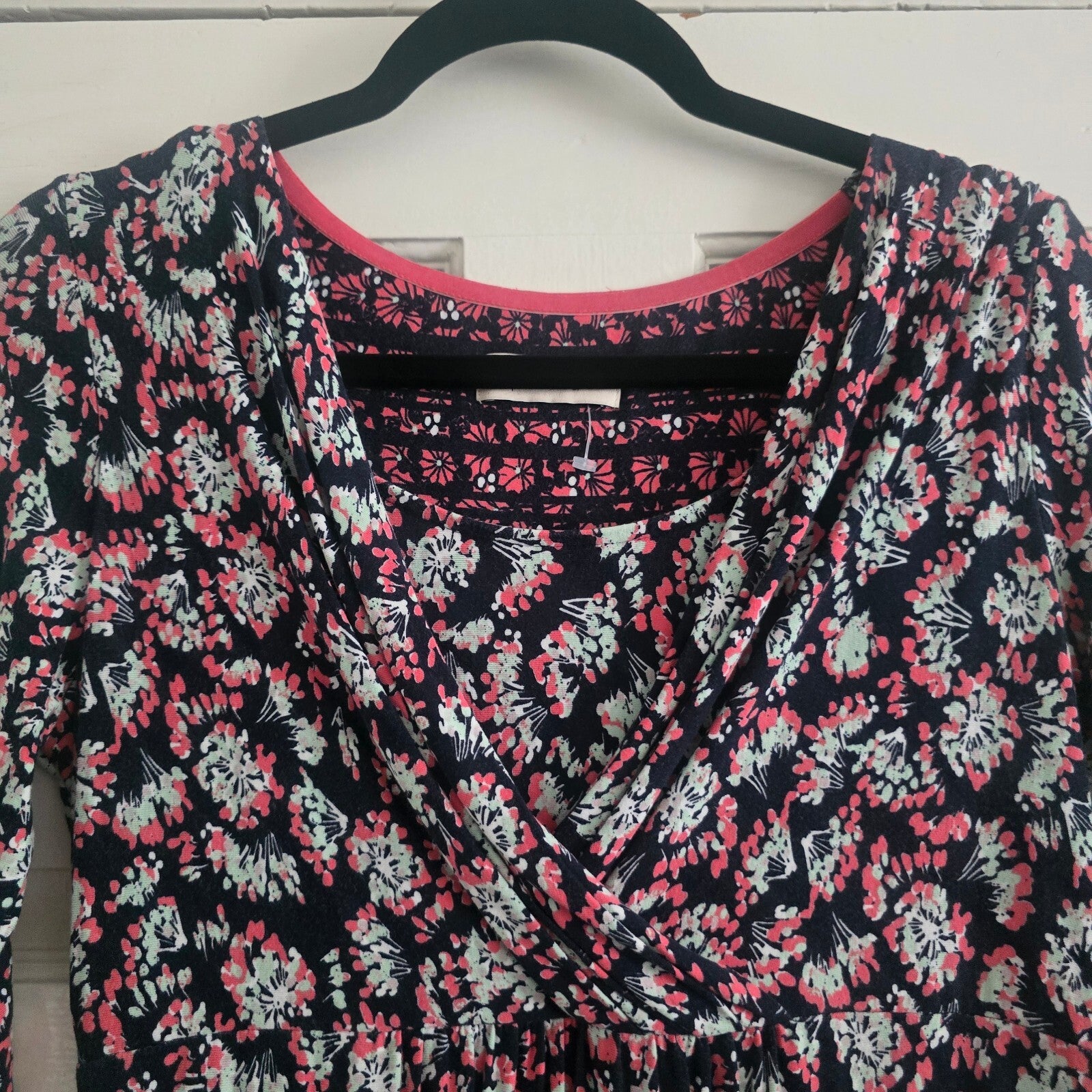 Per Una Floral Print V-Neck Dress with 3/4 Sleeves, size 12, jersey stretch soft