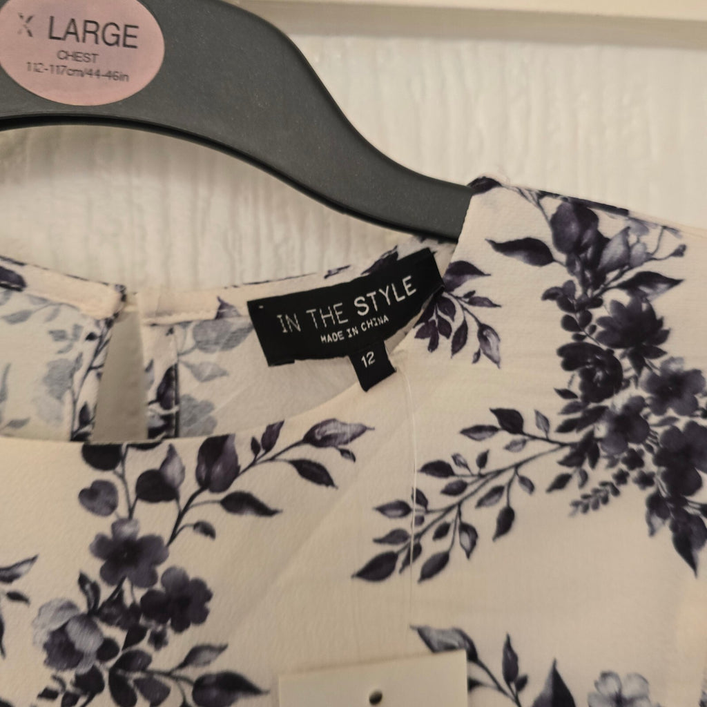 In The Style Women's White and Black Floral Ruffle Dress Size 12 BNWT