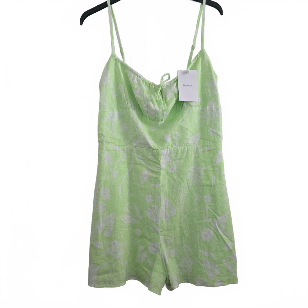 Bershka Women's Light Green Floral Print Linen Playsuit, Size S, BNWT