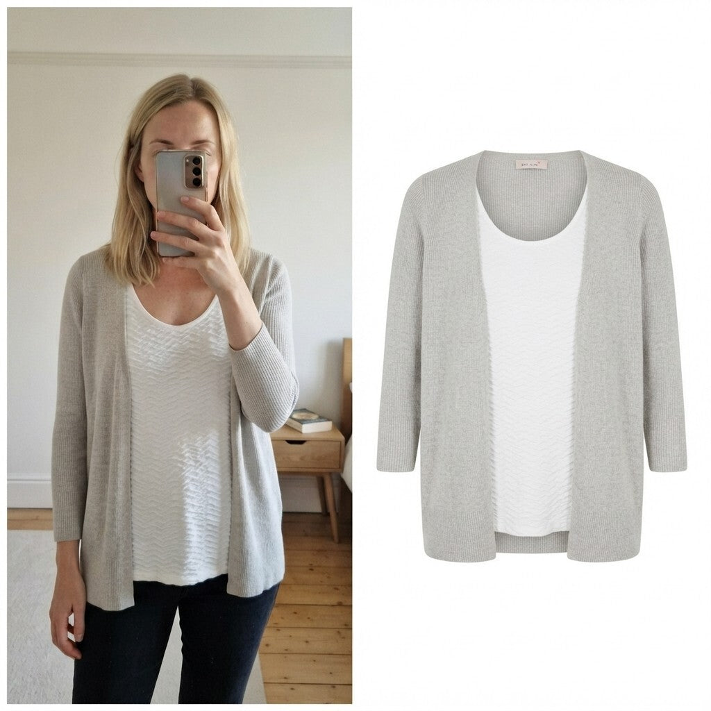 Per Una Stone Mix Textured Knit Cardigan and Top Set UK Size 10, layering