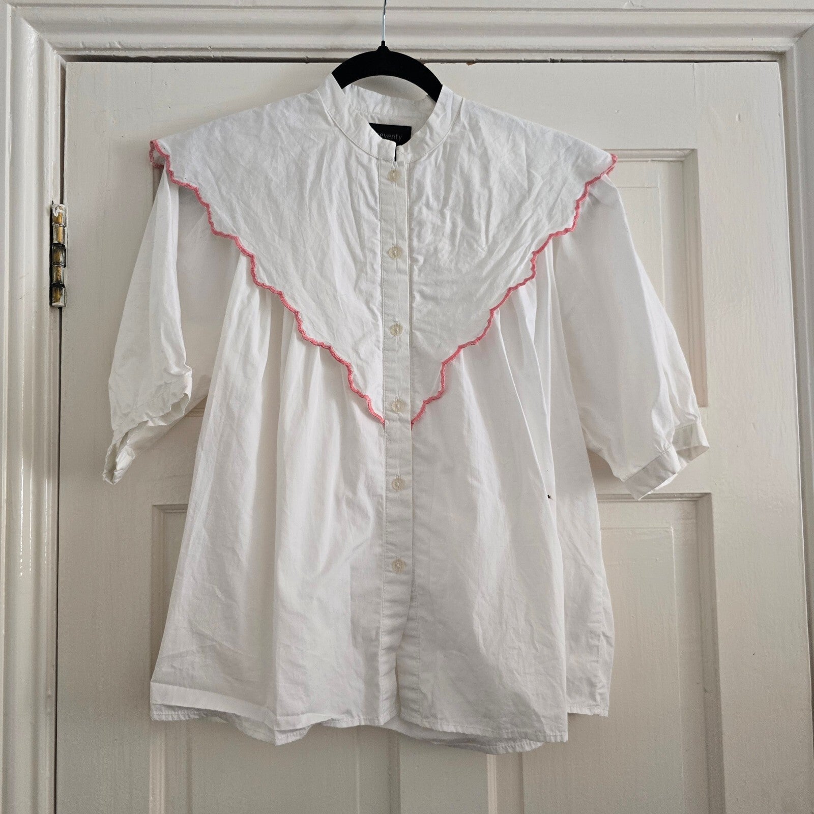 Seventy + Mochi Valentine Blouse White Organic Cotton Size 12, frill collar