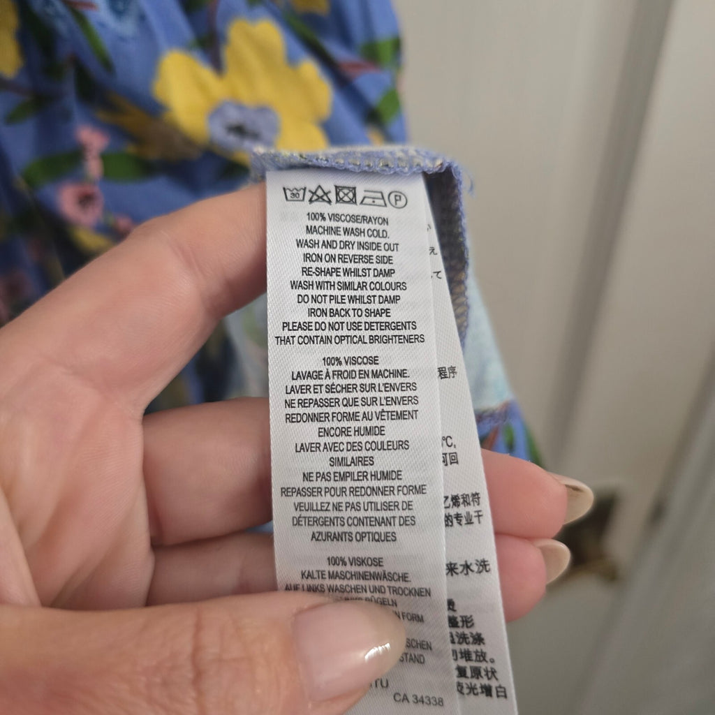 French Connection Blue Floral Viscose Dress UK 14, lightweight, soft fabric