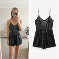 H&M Divided Black Sequin Spaghetti Strap Romper Size S, glam, party,