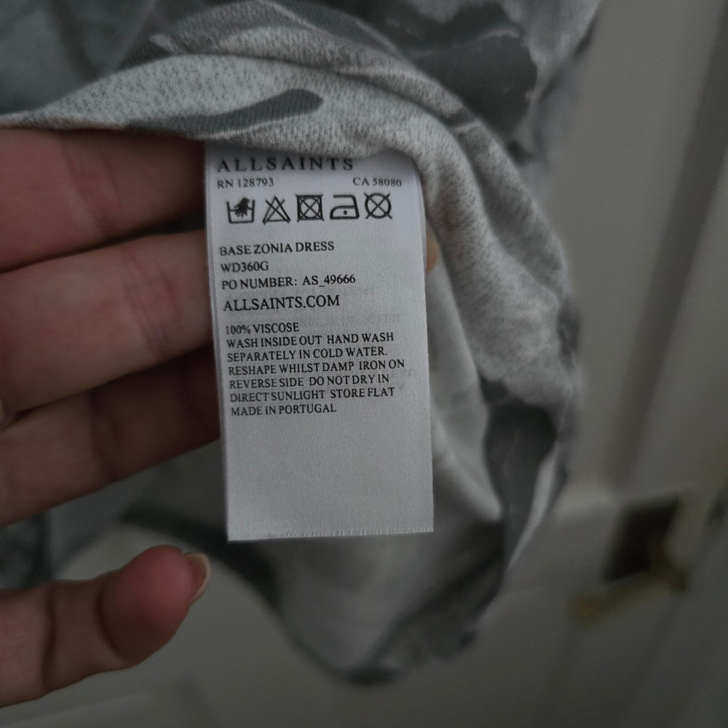 AllSaints Base Zonia Dress UK 12 US 8 EU 40 Grey Leaf Print Sleeveless