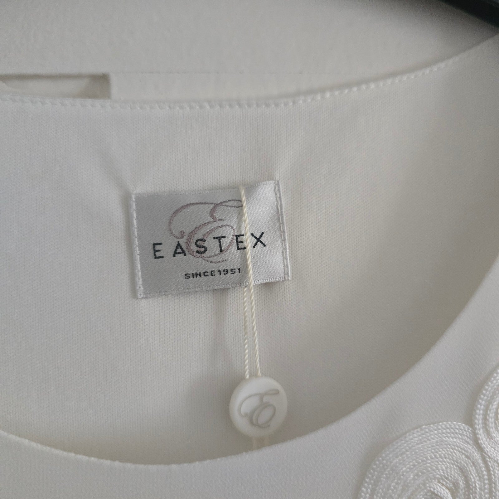 Eastex White Blouse, short sleeve top with Decorative Neckline, UK Size 12