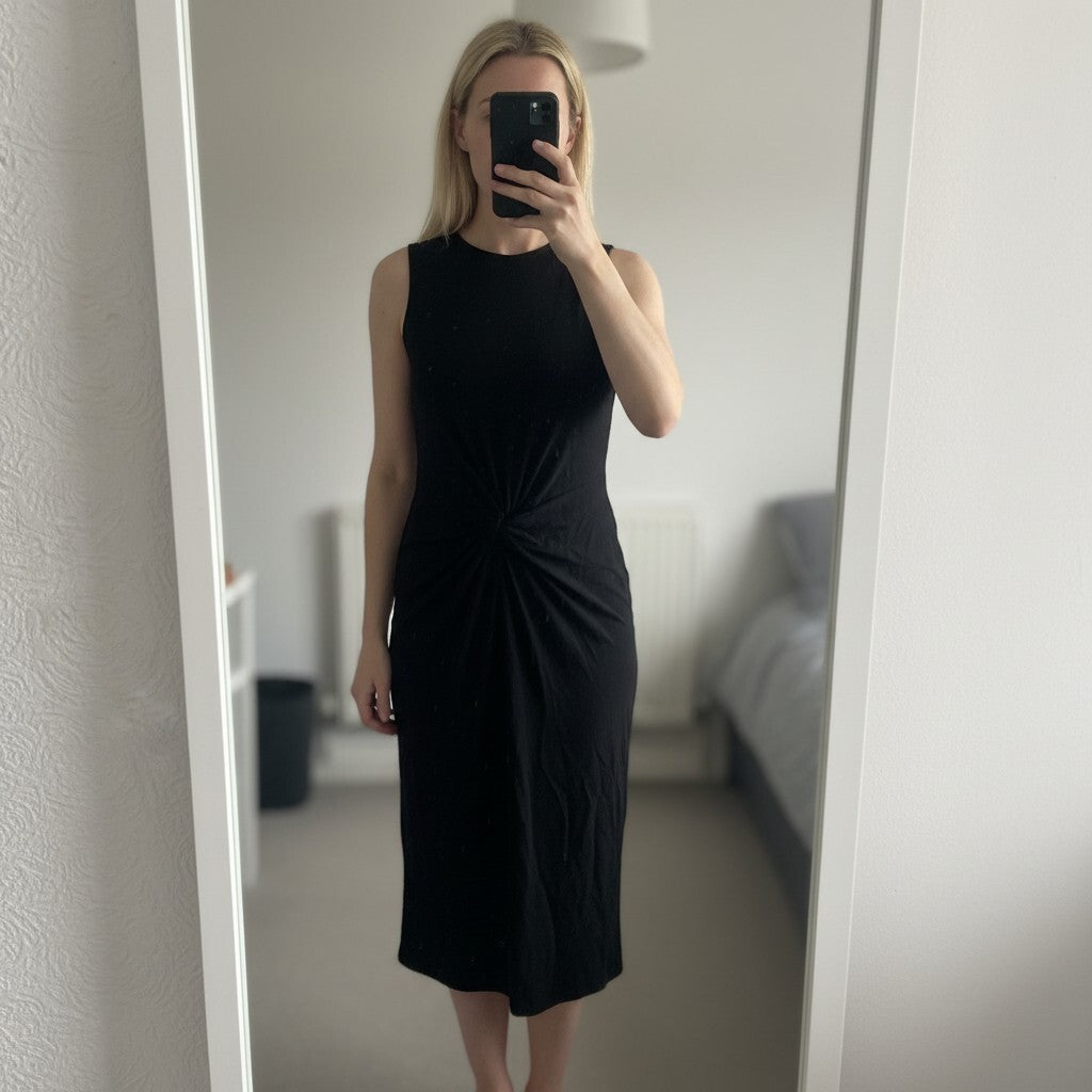 Lipsy London Black Sleeveless Jersey Maxi Dress with Front Knot Detail UK 10