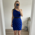 Lipsy Blue chiffon one shoulder mini dress, stud detailing, ruched, BNWT size 10