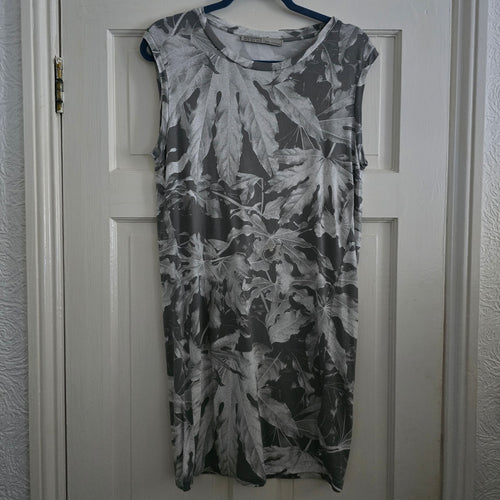 AllSaints Base Zonia Dress UK 12 US 8 EU 40 Grey Leaf Print Sleeveless