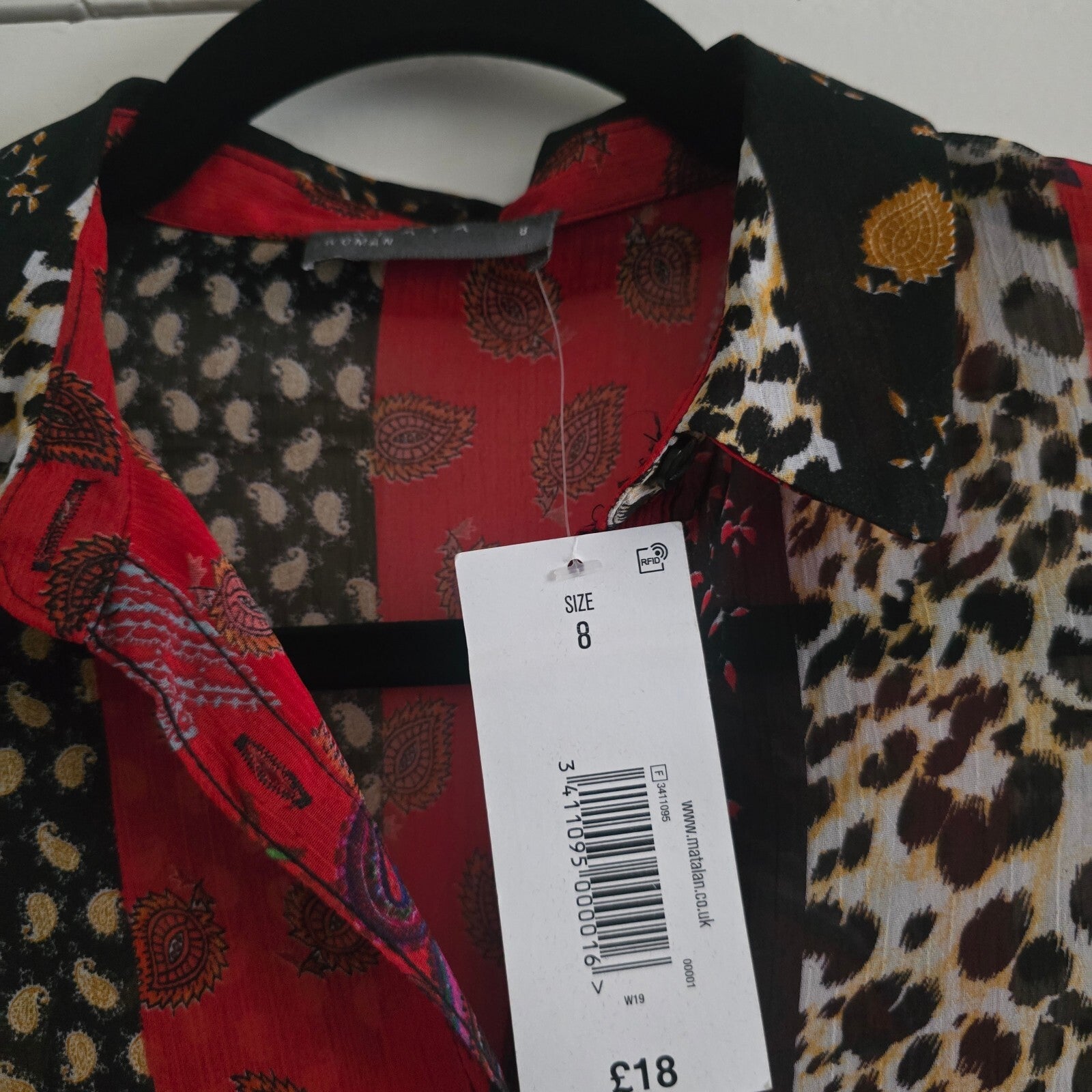 Papaya Woman Size 8 Red and Black Patterned Midi Shirt Button Dress BNWT