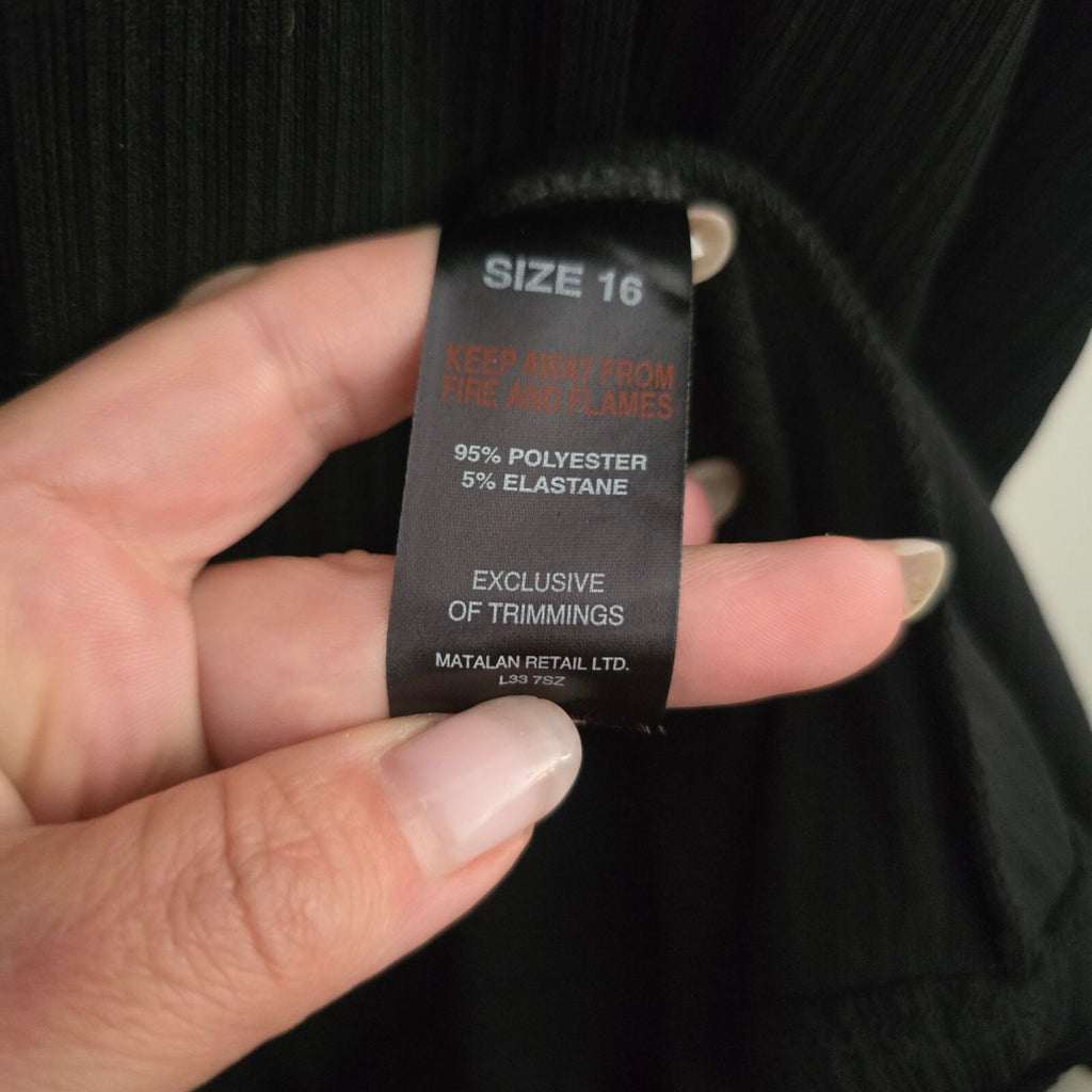 ET VOUS Black Ribbed Short Sleeve Maxi Dress Size 16