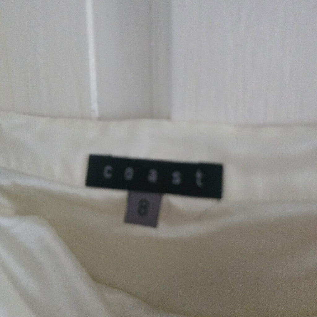 Coast Vintage Elegant White Evening Dress with Multicolour Striped Detail Size 8