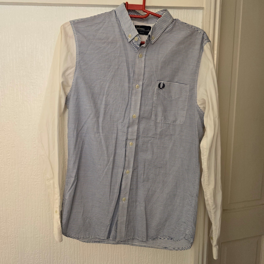 Fred Perry Men's Button-Down Shirt with Blue Stripes White Sleeves, Slim Fit, M
