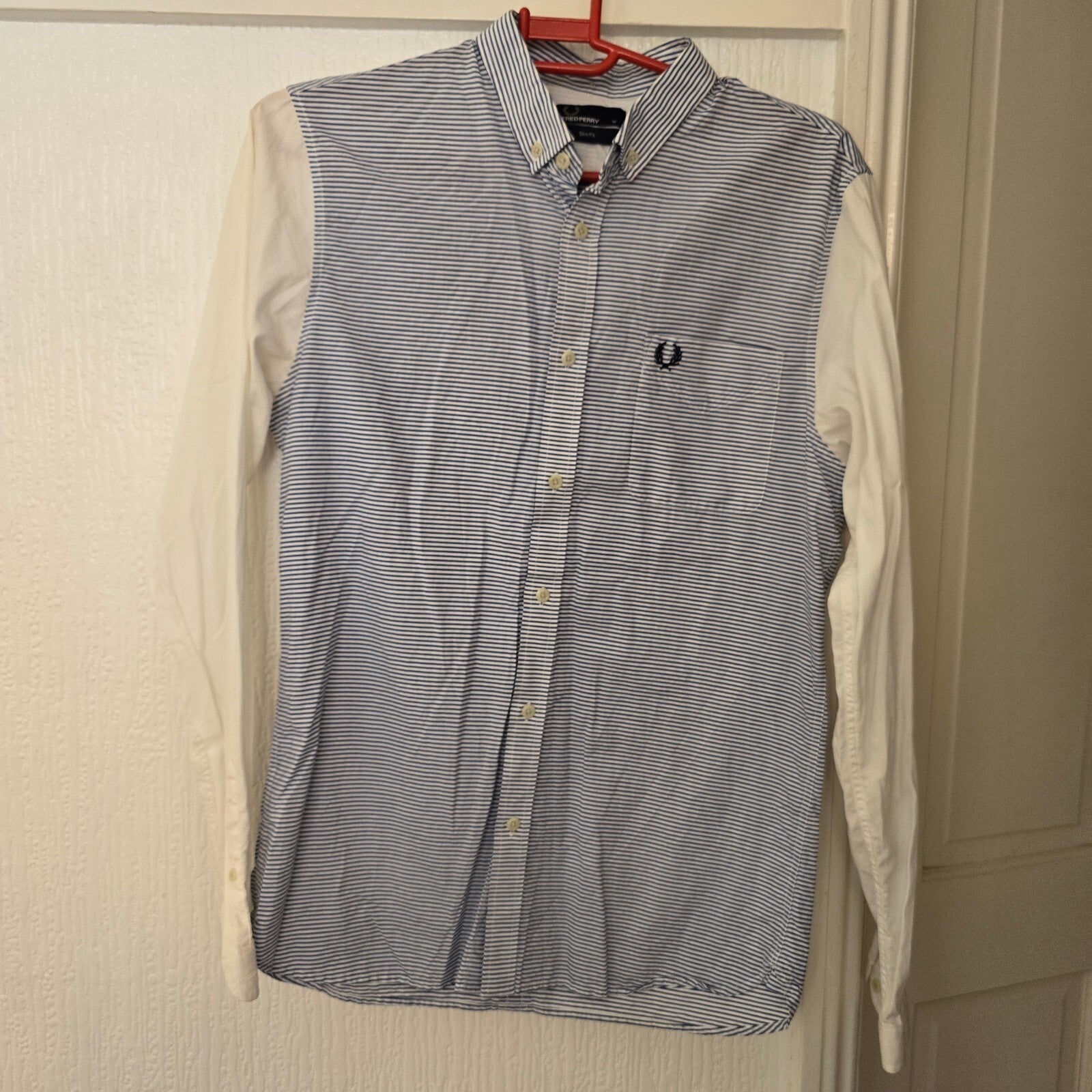 Fred Perry Men's Button-Down Shirt with Blue Stripes White Sleeves, Slim Fit, M