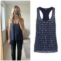 River Island Navy Blue Polka Dot Ruffle Racerback Tank Top Size 8, y2k