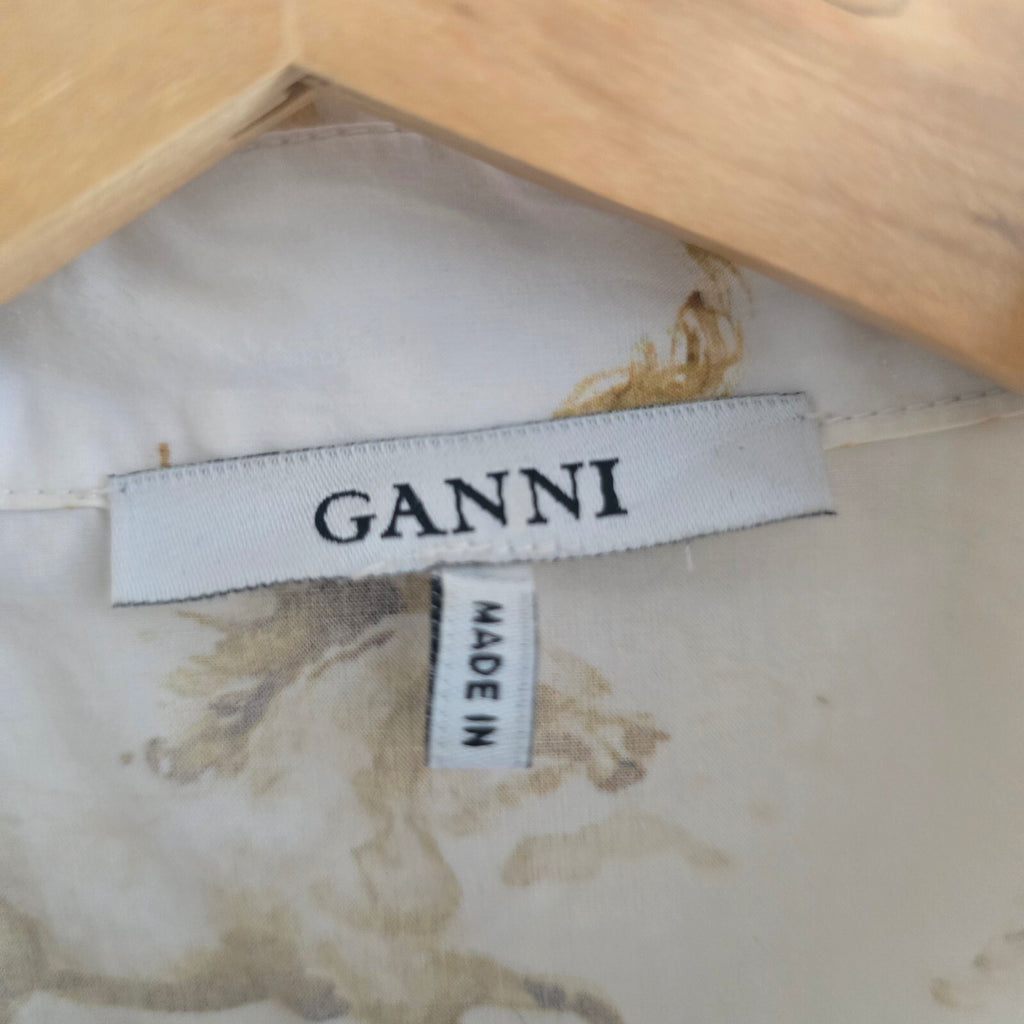 Ganni Horse Print Puff-Sleeve Tie-Front Shirt - Size 34 (UK 6/8), sold out, rare