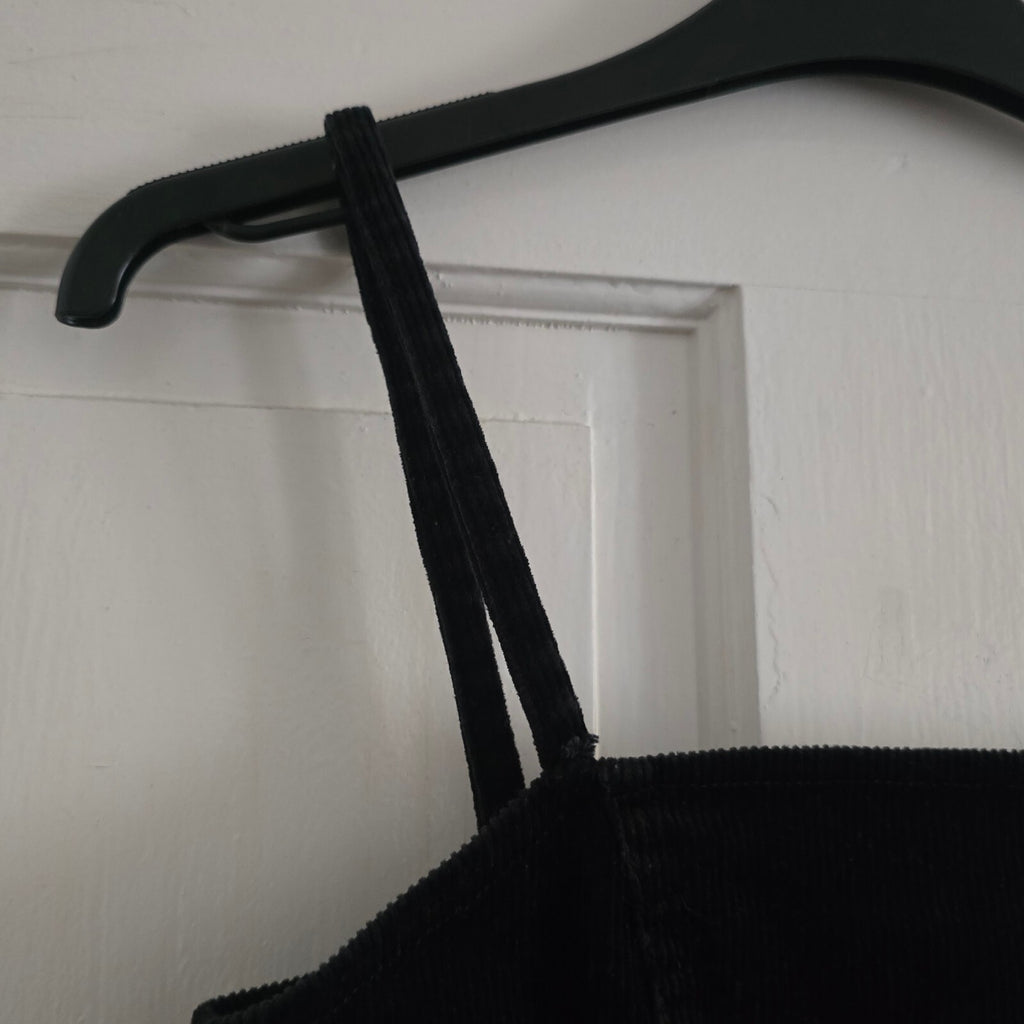 H&M Divided Black strappy Corduroy Mini Dress UK 8 / EUR 36, back zip