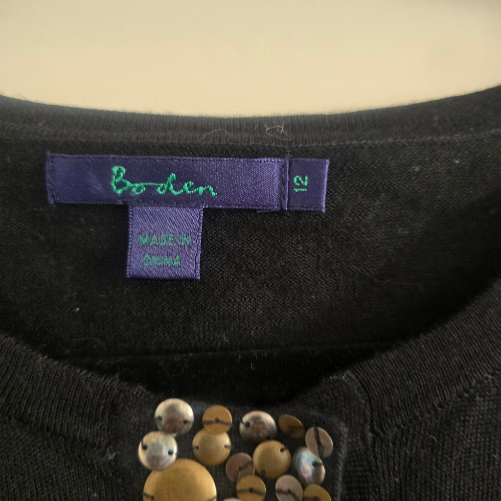 Boden Women's Black Wool Embellished Cardigan Size 12