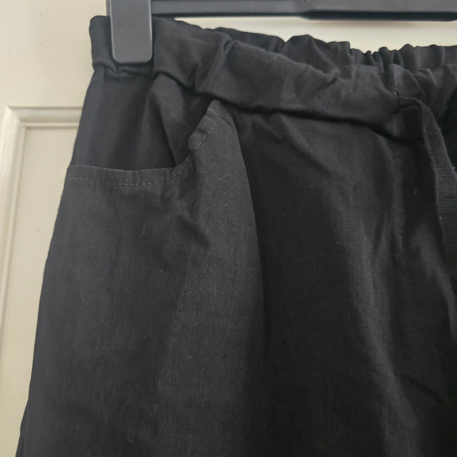 DKK Black Elastic Waist Trousers Drawstring, size M, stretch tailored material
