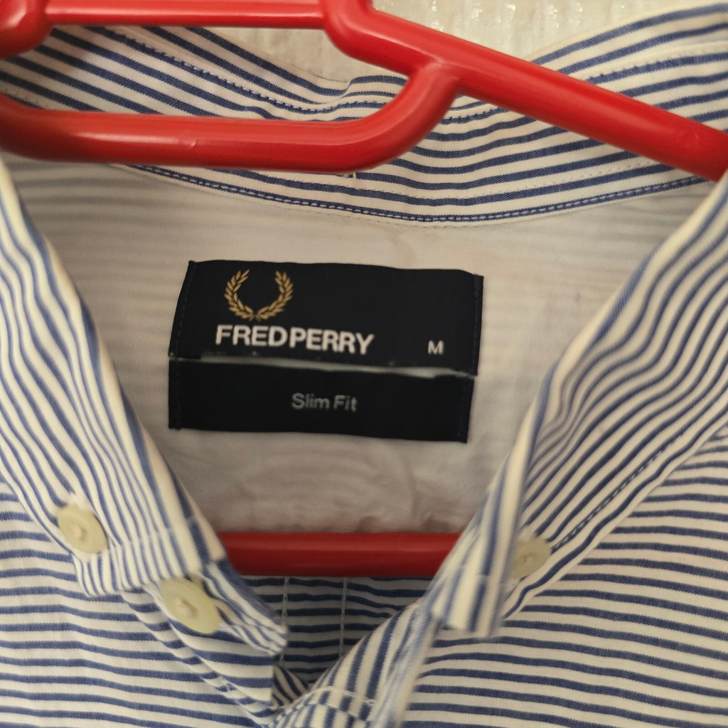 Fred Perry Men's Button-Down Shirt with Blue Stripes White Sleeves, Slim Fit, M